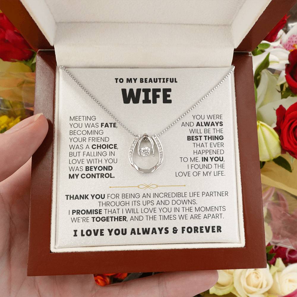 To My Beautiful Wife Necklace - Sentimental Birthday Gift from Husband, Romantic Jewelry for Valentine’s Day & Holidays - Lucky In Love Necklace