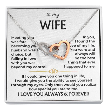 To My Beautiful Wife Necklace - Romantic Gift For Wives - Perfect For Anniversaries, Birthdays Or Special Occasions - Gifts For Her - Interlocking Hearts Necklace