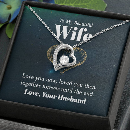To My Beautiful Wife Necklace - Sweetest Gift for Wife from Husband for Valentine’s Day, Anniversary & Birthday Joy - Forever Love Necklace