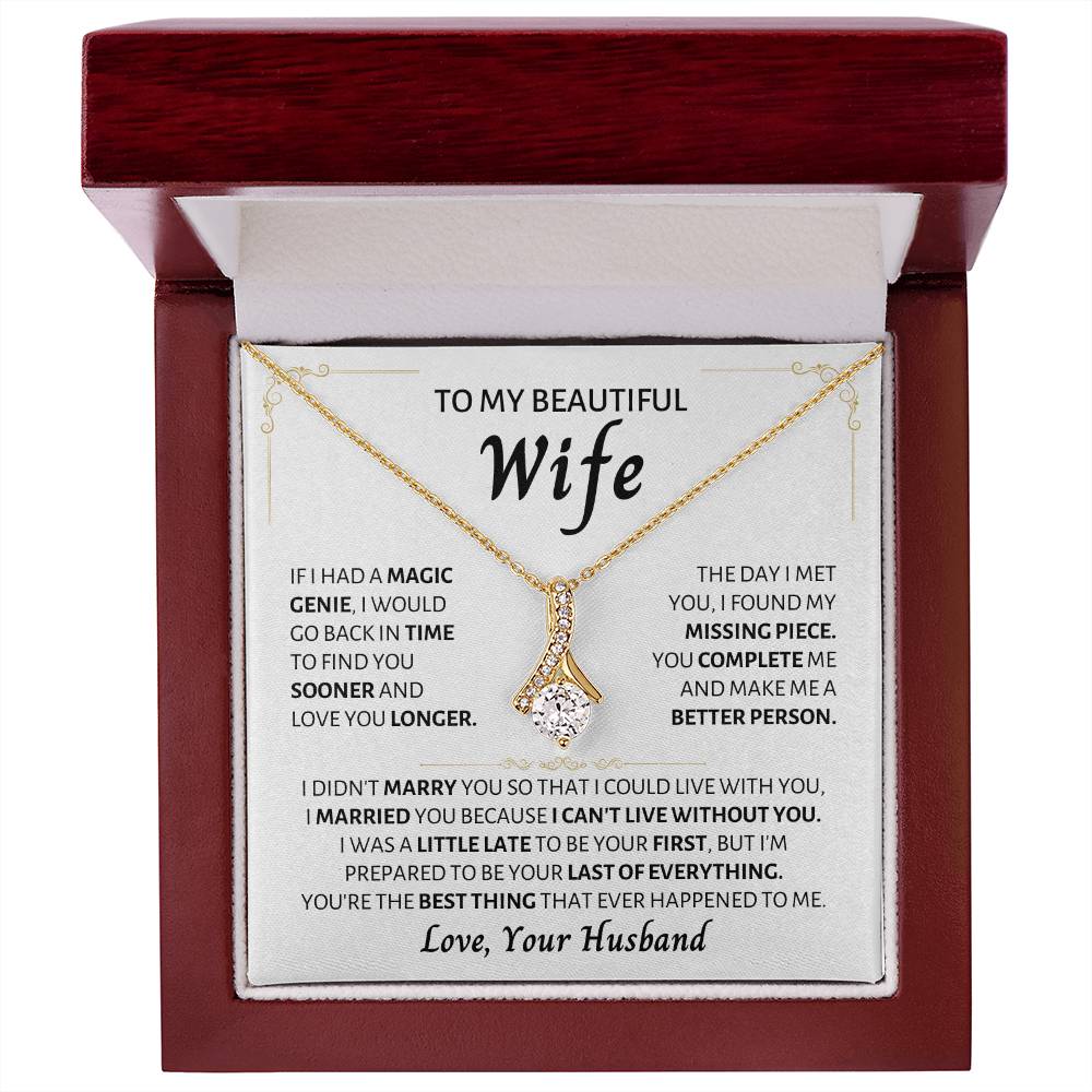 To My Beautiful Wife Necklace - Best Surprise Gift for Wife from Husband for Anniversary, Christmas & Valentine’s Day - Alluring Beauty Necklace