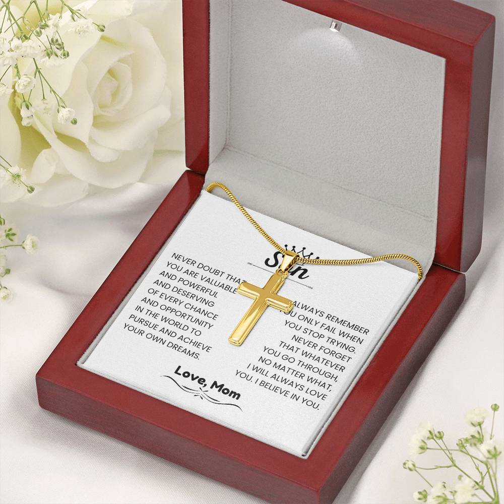 To My Son - Gift for Son from Mom - I will always love you - Artisan Cross Necklace