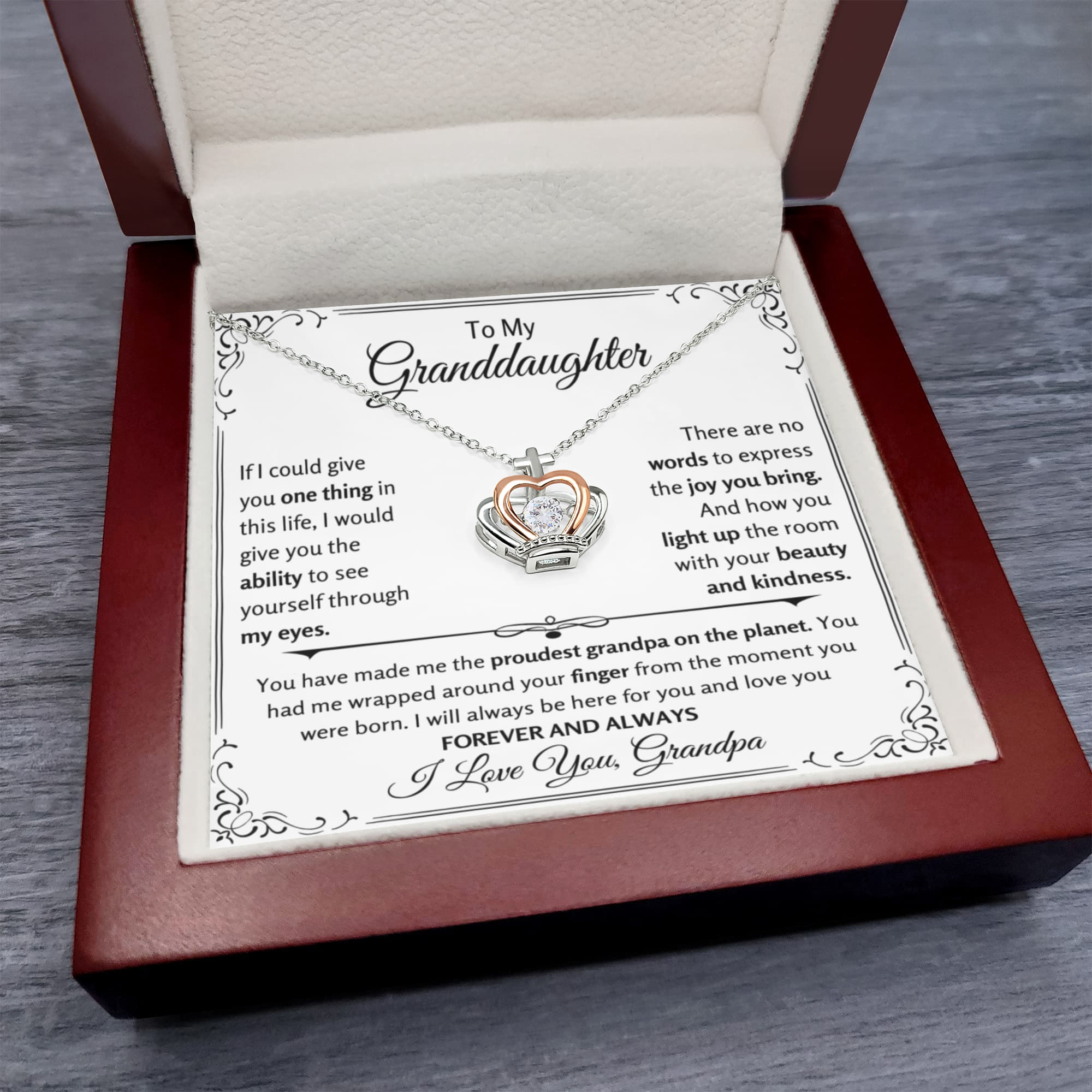 To My Granddaughter Necklace – Birthday & Graduation Gift from Grandpa – Crown Pendant Necklace