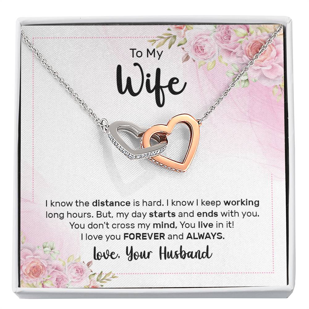 To My Beautiful Wife Necklace - Touching Romantic Gift for Wife from Husband for Christmas, Anniversary & Valentine’s Day - Interlocking Hearts Necklace