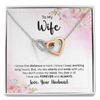 To My Beautiful Wife Necklace - Touching Romantic Gift for Wife from Husband for Christmas, Anniversary & Valentine’s Day - Interlocking Hearts Necklace
