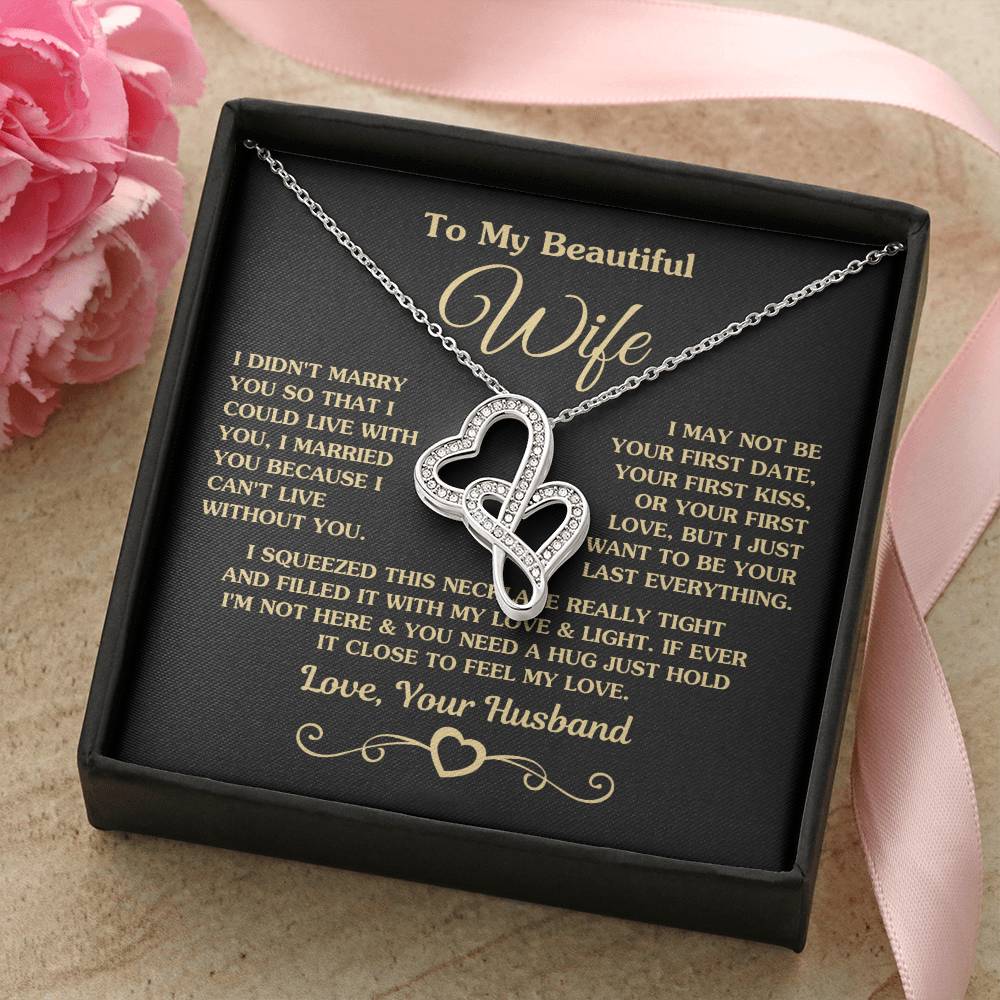 To My Beautiful Wife Necklace - Emotional Love Jewelry Gift from Husband for Valentine’s Day & Birthday Happiness - Heart-to-heart Pendant Necklace