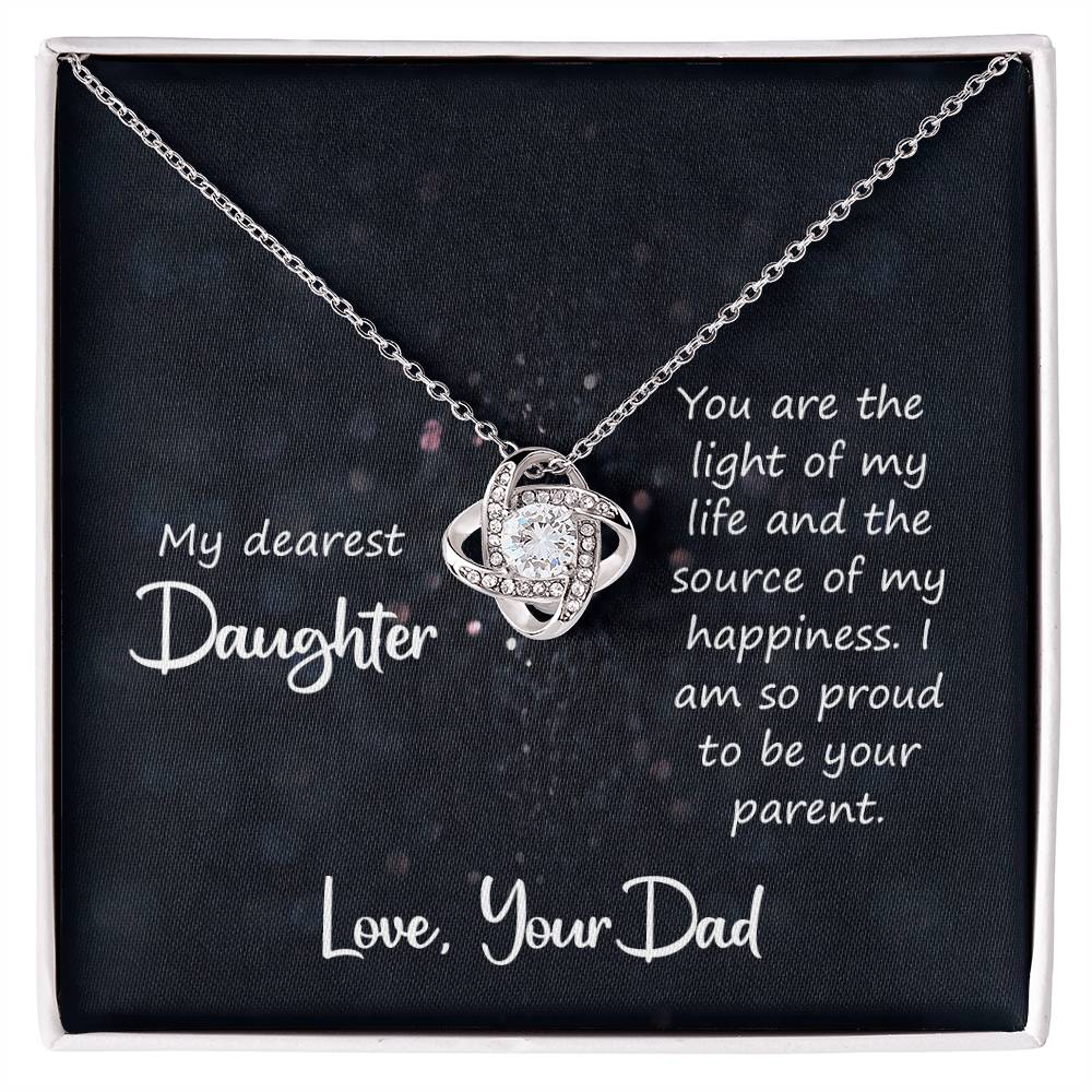 To My Daughter Necklace - Heartfelt Gift from Dad for Birthday, Graduation & Proud Dad Moments - Love Knot Necklace