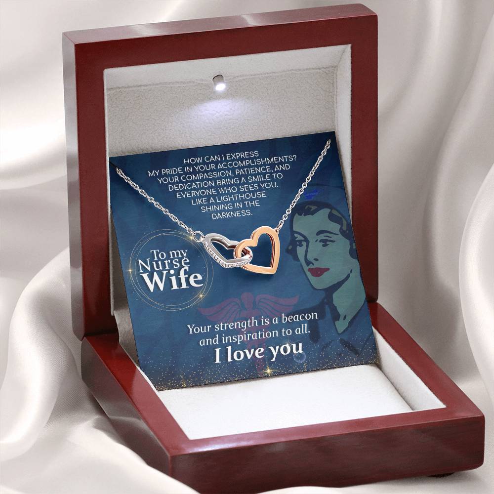 To My Nurse Wife Necklace - Romantic Keepsake Jewelry Gift from Husband for Special Days & Valentine’s Love - Interlocking Hearts Necklace