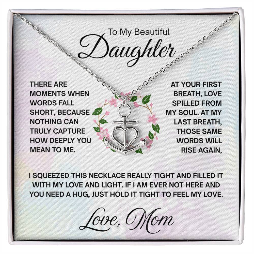 To My Daughter Necklace – Daughter Christmas Graduation Jewelry Gift from Mother – Anchor Pendant Necklace