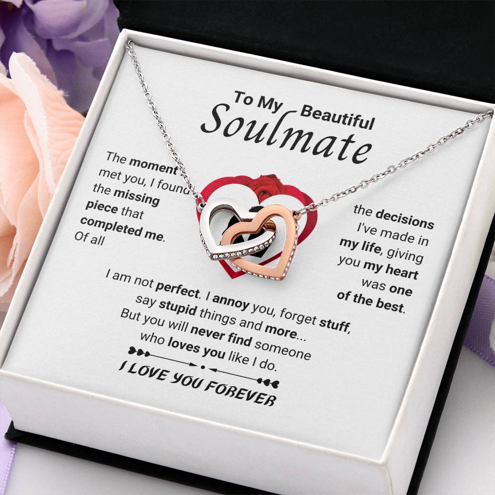 To My Beautiful Soulmate Necklace - Soulmate Gift for Her for Christmas & Everyday Love - Interlocking Hearts Necklace