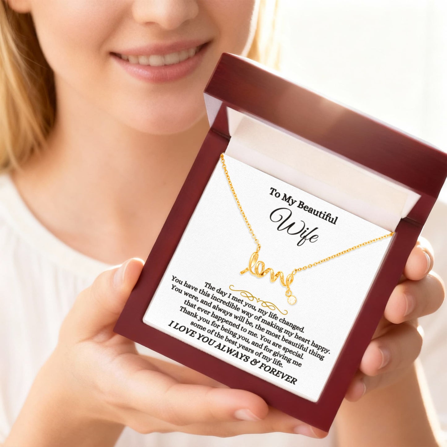 To My Wife Necklace - Loving Jewelry from Husband for Birthday, Valentine’s Day & Holidays - Scripted Love Necklace