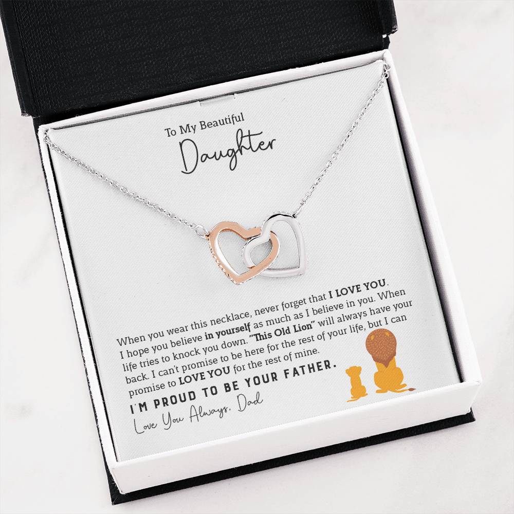 To My Daughter Necklace - Beautiful Daughter Jewelry for Birthday & Proud Dad Moments - Interlocking Hearts Necklace