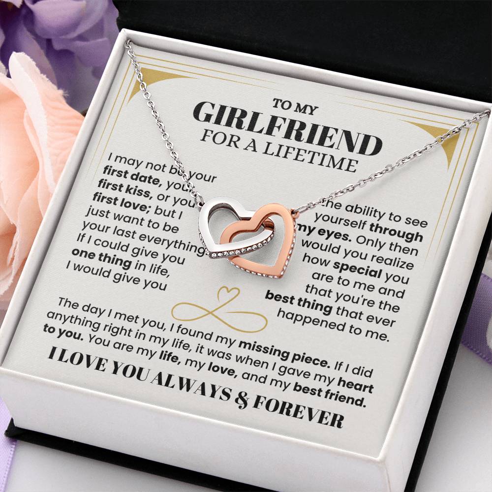 To My Girlfriend Necklace - Soulmate Jewelry Gift for Valentine’s Day, Birthday - Interlocking Hearts Necklace