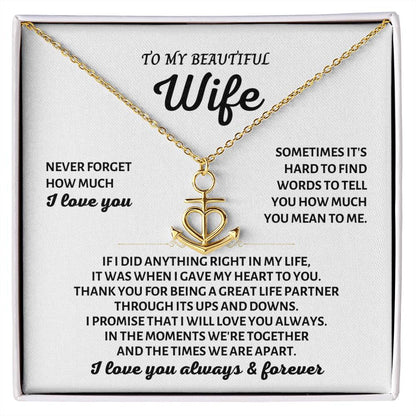 To My Beautiful Wife Necklace - Perfect Romantic Surprise from Husband for Anniversary, Birthday & Valentine’s Day - Anchor Pendant Necklace