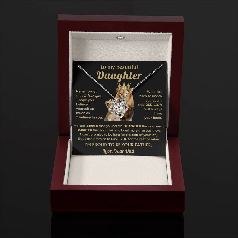 To My Beautiful Daughter Necklace - When life tries to knock you down - Daughter Present from Dad - Love Knot Necklace