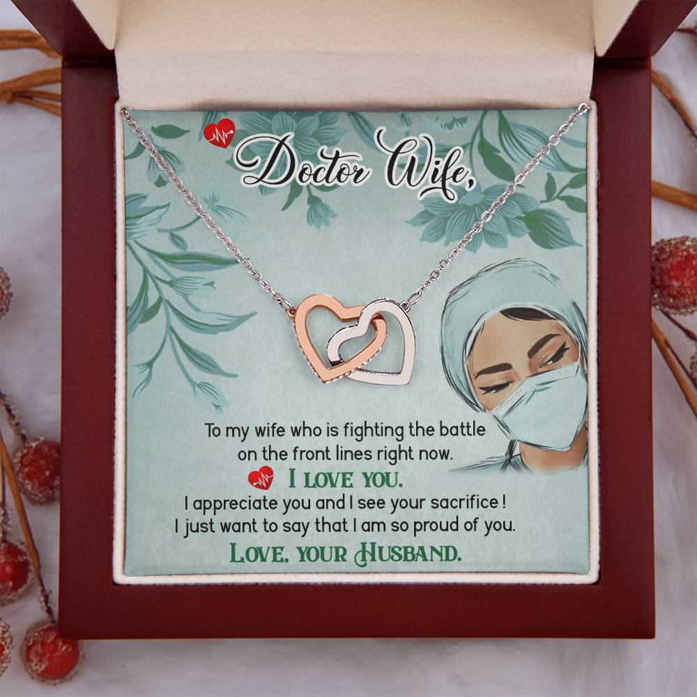 To My Doctor Wife Necklace - Heartwarming Gift from Husband for Birthday, Anniversary & Valentine’s Day - Interlocking Hearts Necklace