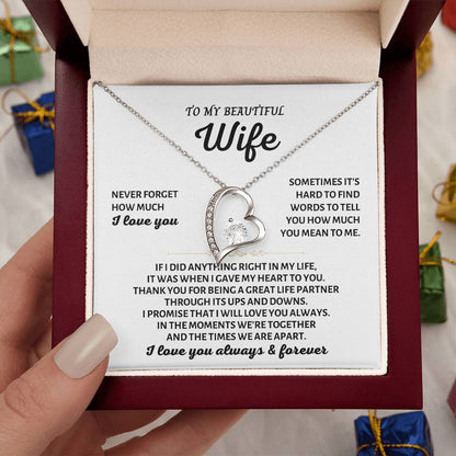 To My Beautiful Wife Necklace - Unforgettable Husband Gift, Emotional Jewelry for Anniversary & Valentine’s Day - Forever Love Necklace
