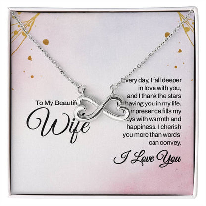 To My Beautiful Wife Necklace - Emotional Love Jewelry Gift from Husband for Valentine’s Day & Birthday Happiness - Endless Love Necklace