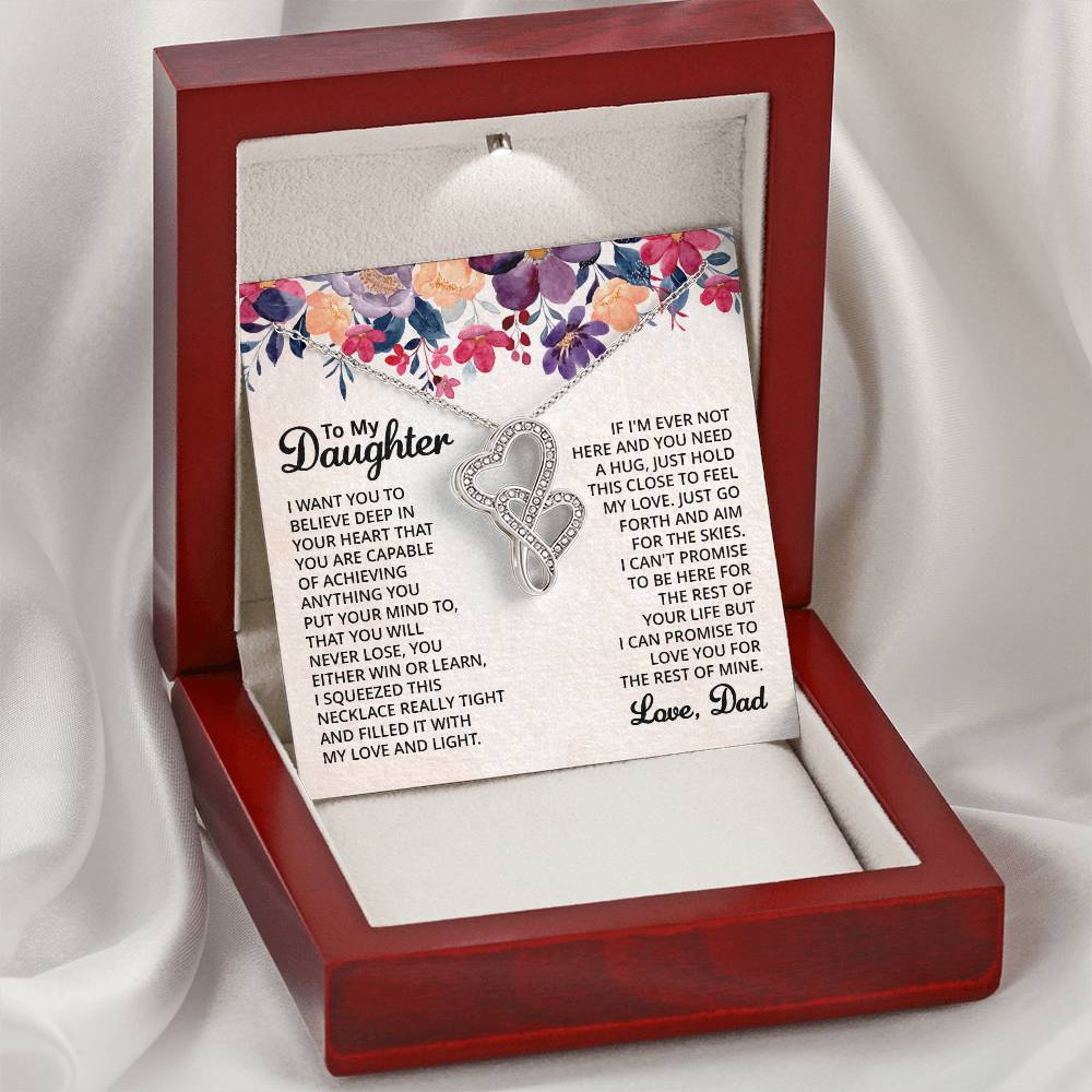 To My Daughter Necklace - Sentimental Jewelry Gift from Dad for Graduation & Life Achievements - Heart-to-heart Pendant Necklace