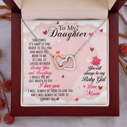 To My Daughter Necklace – Mom Gift for Daughter’s Birthday – Interlocking Hearts Necklace