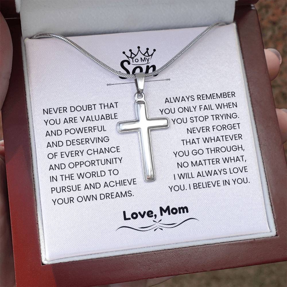 To My Son - Gift for Son from Mom - I will always love you - Artisan Cross Necklace