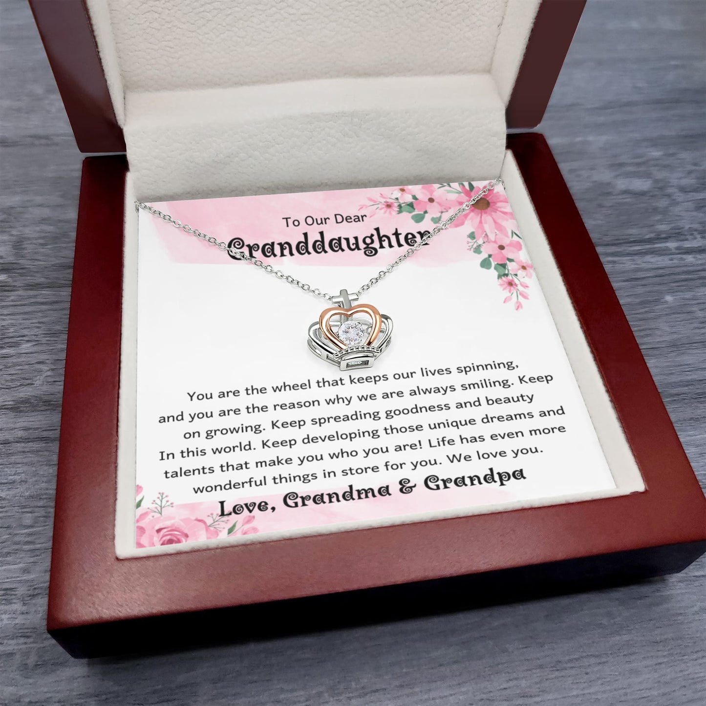 To Our Dear Granddaughter – Birthday & Graduation Gift Jewelry from Grandma & Grandpa – Crown Pendant Necklace