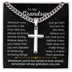 To My Grandson - Always be brave and be strong - Gift for Grandson - Artisan Cross with Cuban Link Chain