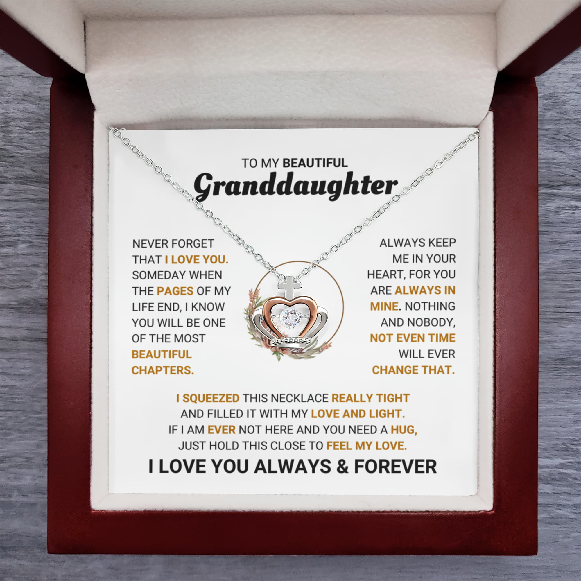 To My Granddaughter Necklace – Jewelry Gift for Granddaughter on Graduation & Birthday – Crown Pendant Necklace