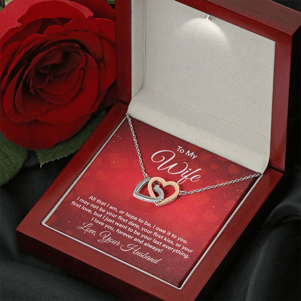 To My Wife Necklace - Beautiful Wife Jewelry Gift for Birthday, Valentine’s Day & Special Romantic Moments - Interlocking Hearts Necklace