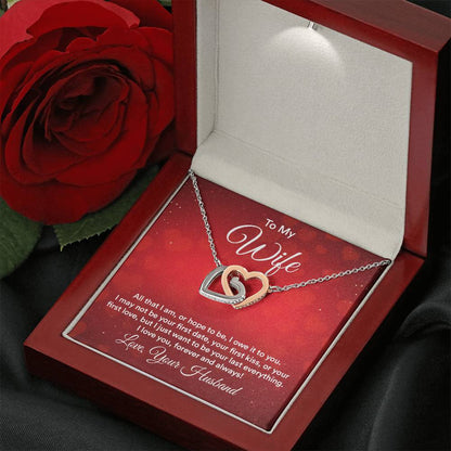 To My Wife Necklace - Beautiful Wife Jewelry Gift for Birthday, Valentine’s Day & Special Romantic Moments - Interlocking Hearts Necklace