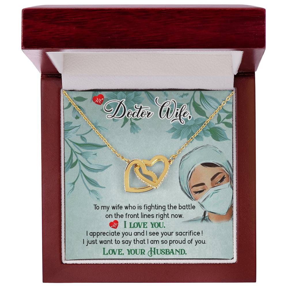 To My Doctor Wife Necklace - Heartwarming Gift from Husband for Birthday, Anniversary & Valentine’s Day - Interlocking Hearts Necklace