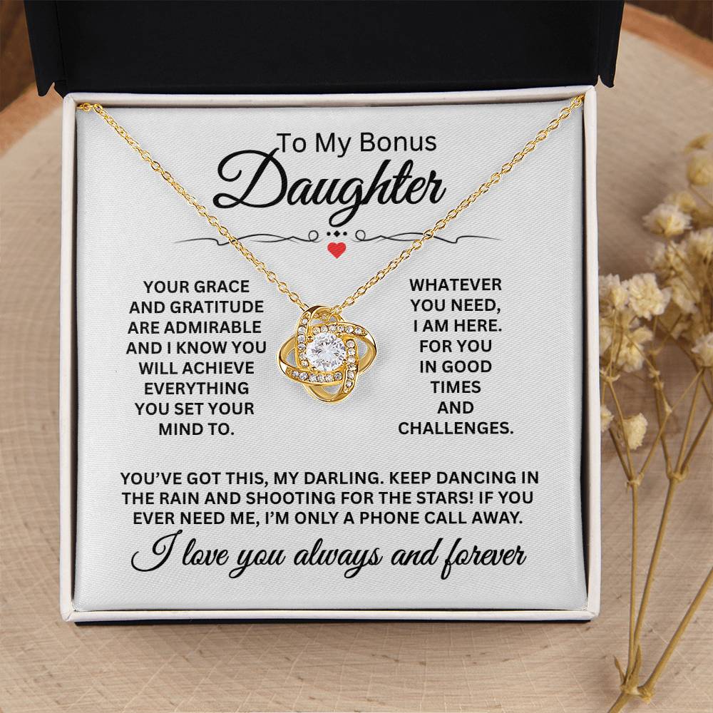To My Bonus Daughter Necklace – Perfect Daughter Gift for Graduation & Birthday – Love Knot Necklace