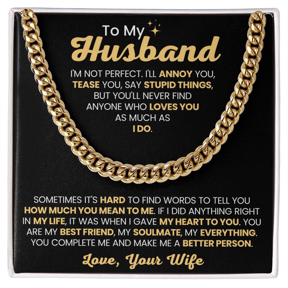 To My Husband Necklace - I am not perfect - Christmas, Birthday & Valentine’s Day Gift from Wife