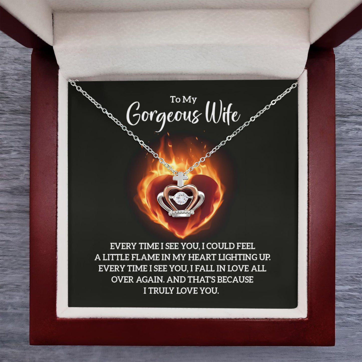 To My Gorgeous Wife Gift from Husband - Every time I see you - Crown Pendant Necklace