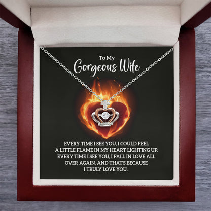 To My Gorgeous Wife Gift from Husband - Every time I see you - Crown Pendant Necklace