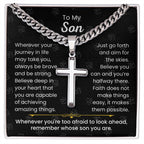 To My Son - Always be brave and be strong - Gift for Son - Artisan Cross with Cuban Link Chain