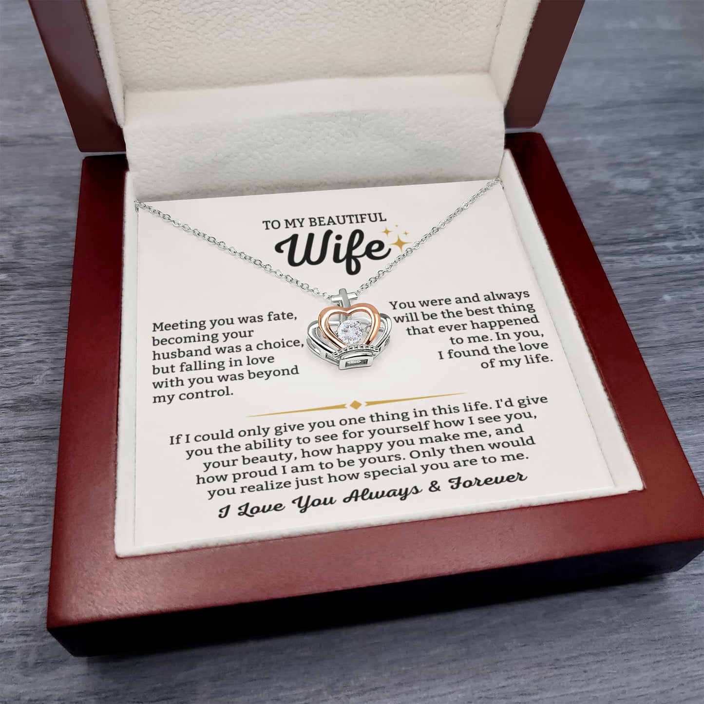 To My Wife Necklace - Heartfelt Gift for Birthday & Valentine’s Day - Crown Pendant Necklace