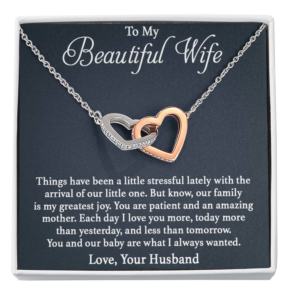 To My Wife Necklace - Romantic Christmas Gift from Husband with Love for Valentine’s Day & Anniversaries - Interlocking Hearts Necklace