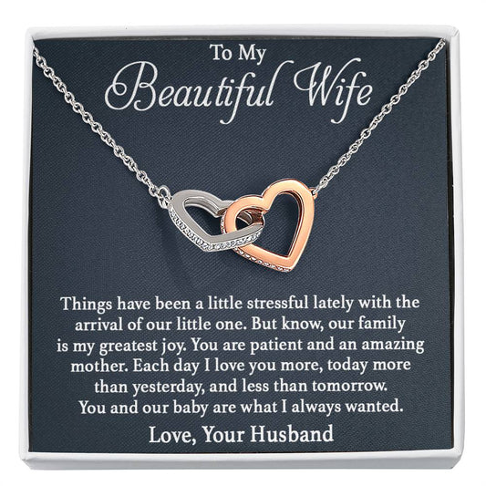 To My Wife Necklace - Romantic Christmas Gift from Husband with Love for Valentine’s Day & Anniversaries - Interlocking Hearts Necklace
