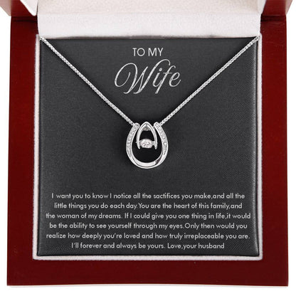 To My Wife Necklace - Beautiful Wife Jewelry Gift for Birthday, Valentine’s Day & Special Romantic Moments - Lucky In Love Necklace