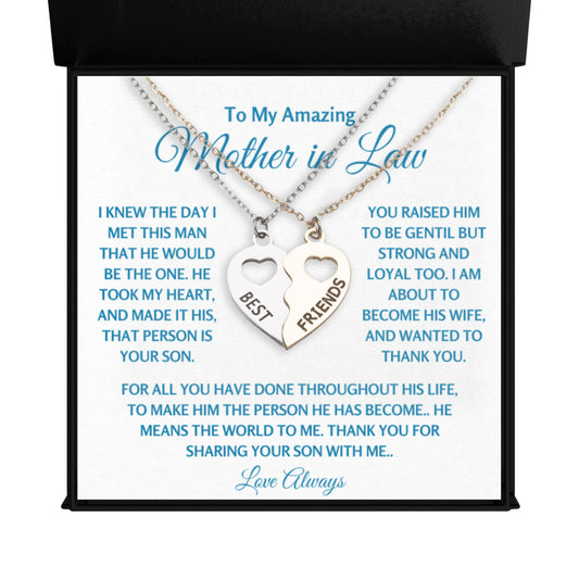 BFF Half Heart Necklace Set - Daughter In Law Gift for Mother In Law