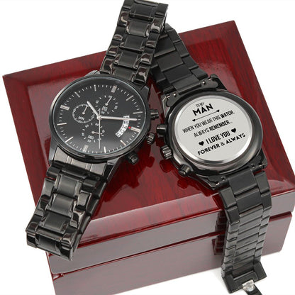 Man - Love You Forever & Always - Black Chronograph Watch